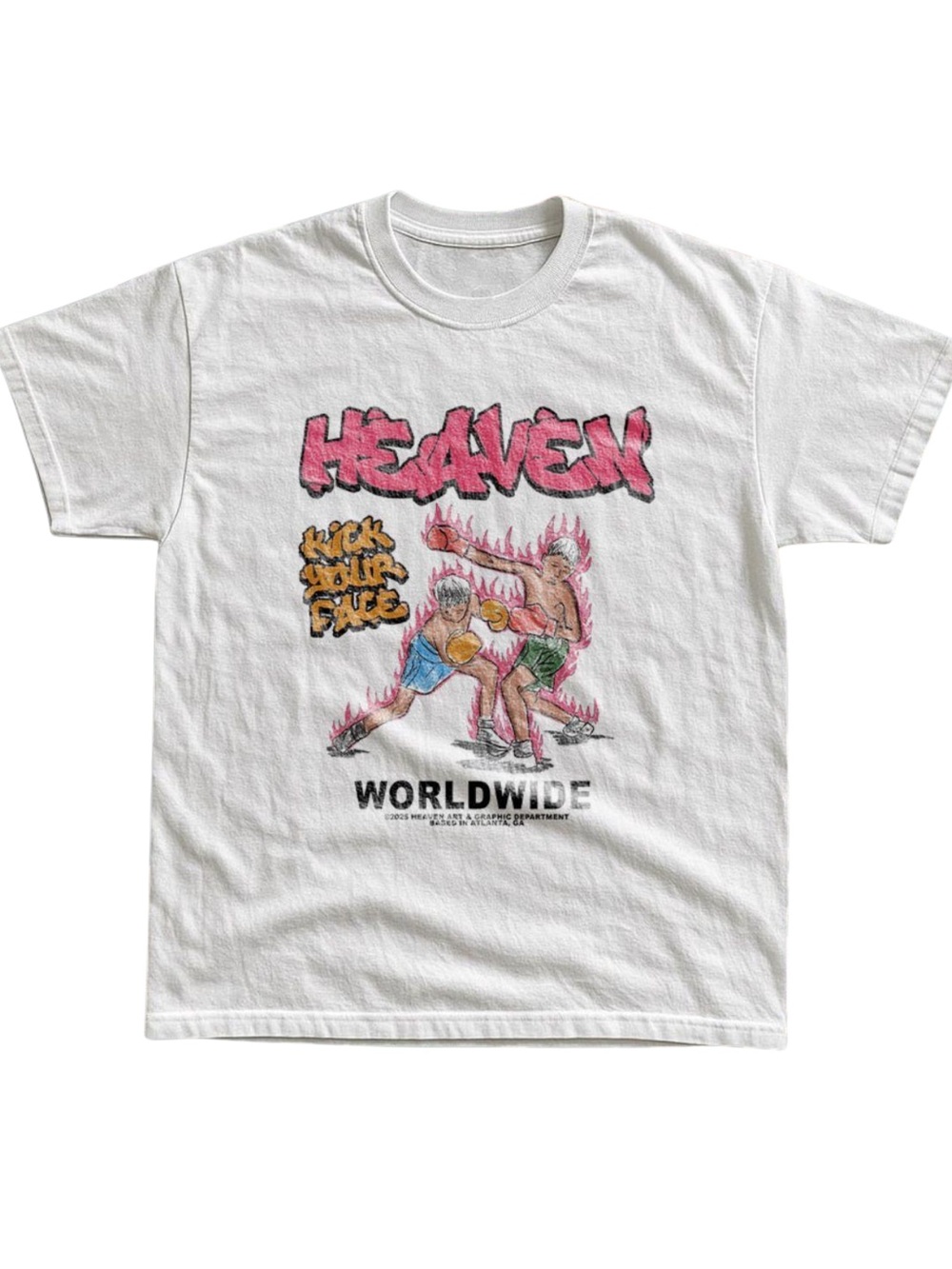 Gildan Heaven Worldwide Graphic Tee - White with Pink Accents